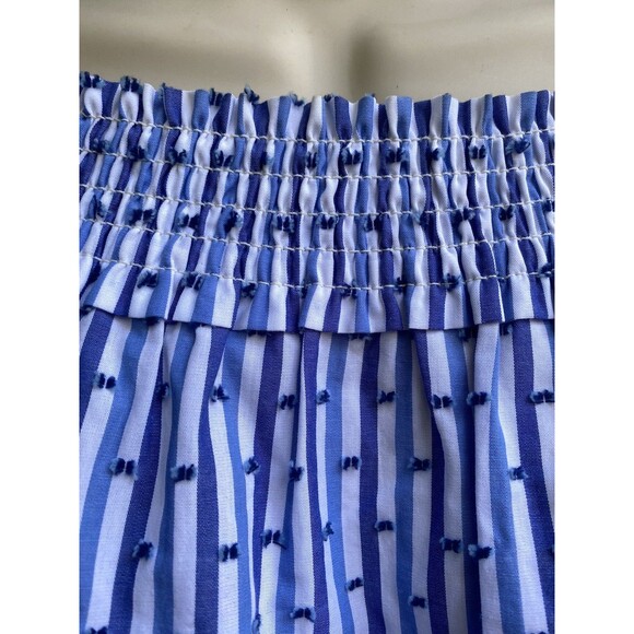 Chic Bardot Blouse Blue White Stripe Off Shoulder Smocked Tie Sleeve Top S - Picture 9 of 16